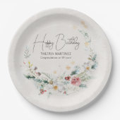 Winter Wasserfarbe Blume Schneeflocke 90. Geburtst Pappteller (Vorderseite)