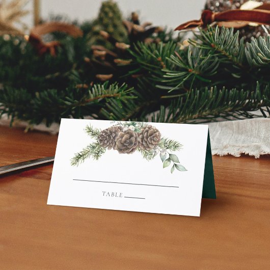 Winter Wasserfarbe Evergreen Pine Cone Hochzeit Platzkarte