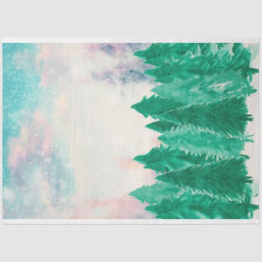 Winter Wasserfarbe Evergreen Trees Dekoupage Paper Seidenpapier (Vorderseite)