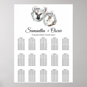 Winter-Wasserfarbe-Hirsch-Kranz Silber Poster