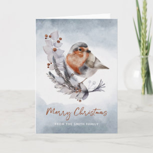 Winter Wasserfarbe Robin Frohe Weihnachtskarte Karte