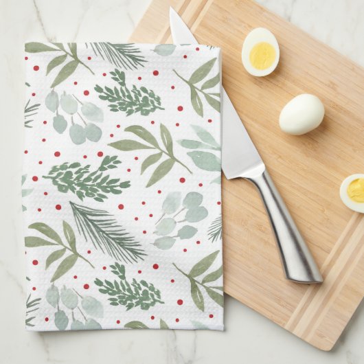 Winter Wasserfarbe Rustikale Urlaubgarten Pinienwa Geschirrtuch (Viertel Falte)