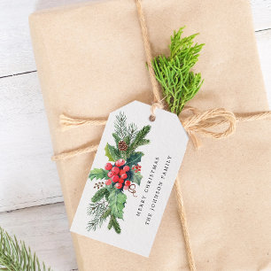 Winter-Wasserfarbe Stechpalmen-Beeren-Grün Geschenkanhänger