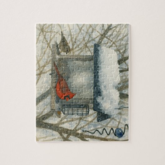 Winter-Wasserfarben-Kardinal Puzzle (Vertikal)