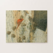 Winter-Wasserfarben-Kardinal und Spatzen Puzzle (Horizontal)