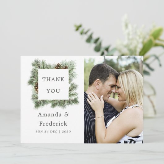 Winter Wasserfarben Pines Hochzeit Danke Foto (Stehend Vorderseite)