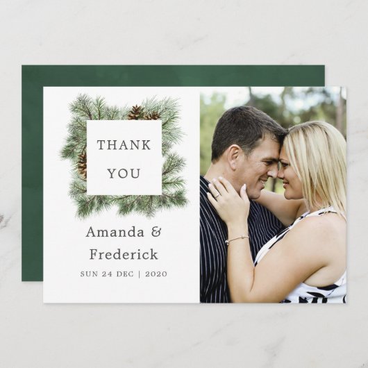 Winter Wasserfarben Pines Hochzeit Danke Foto (Vorne/Hinten)