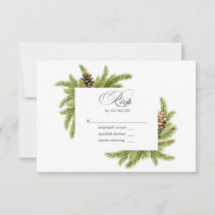 Winter-Wasserfarben-Pines Hochzeitsszene RSVP Karte