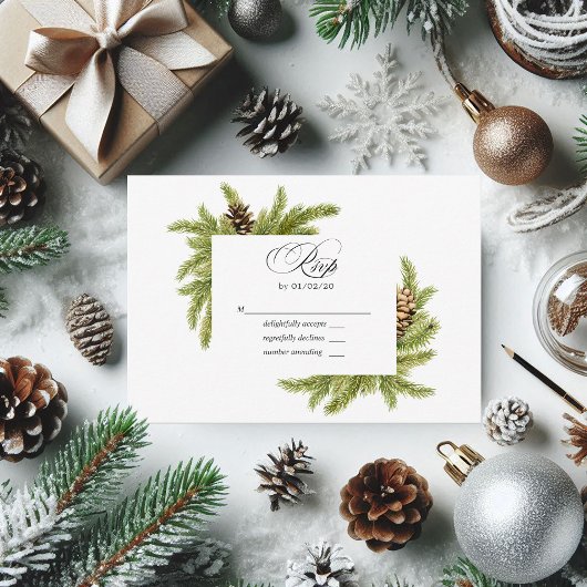 Winter-Wasserfarben-Pines Hochzeitsszene RSVP Karte