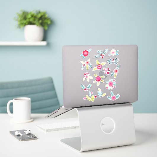 Winter-Wasserfarben-Sprigs und Foliensticker Aufkleber (Laptop auf Schreibtisch)