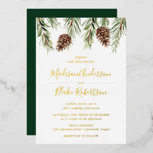 Winter-Wasserfarben-Tannenzapfen-Hochzeit Folieneinladung