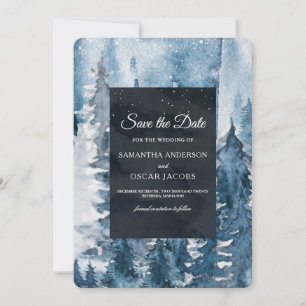 Winter-Wasserfarben-Wald & Navyblau & Weiß Speiche Save The Date