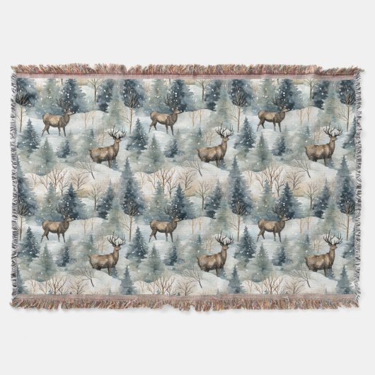 Winter-Wasserfarben-Waldhirsche (1) Decke (Vorderseite)