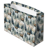 Winter-Wasserfarben-Waldhirsche (1) Große Geschenktüte (Rückseite Schrägansicht)