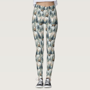 Winter-Wasserfarben-Waldhirsche (1) Leggings