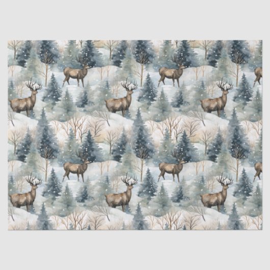 Winter-Wasserfarben-Waldhirsche (1) Seidenpapier (Vorderseite)