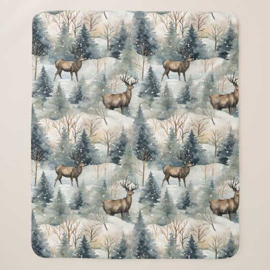 Winter-Wasserfarben-Waldhirsche (1) Sherpadecke (Vorderseite)