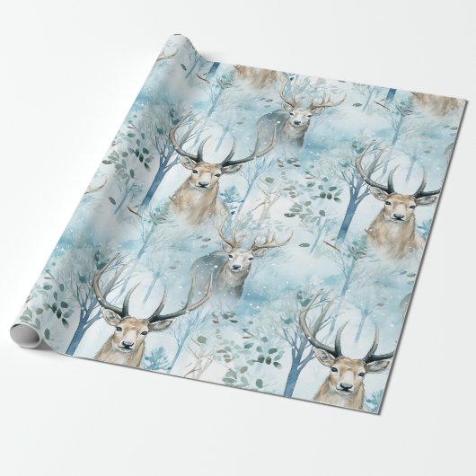 Winter-Wasserfarben-Waldhirsche (2) Geschenkpapier (Ungerollt)