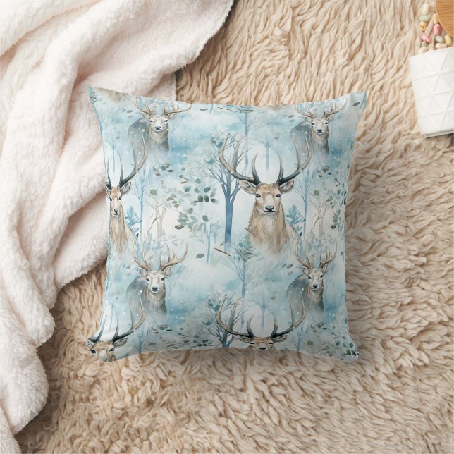 Winter-Wasserfarben-Waldhirsche (2) Kissen (Decke)