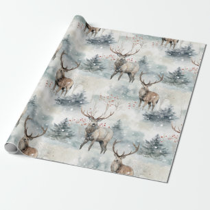 Winter-Wasserfarben-Waldhirsche (4) Geschenkpapier