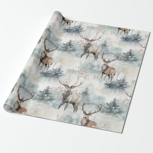 Winter-Wasserfarben-Waldhirsche (4) Geschenkpapier (Ungerollt)