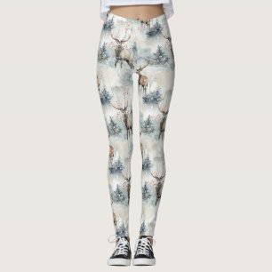 Winter-Wasserfarben-Waldhirsche (4) Leggings