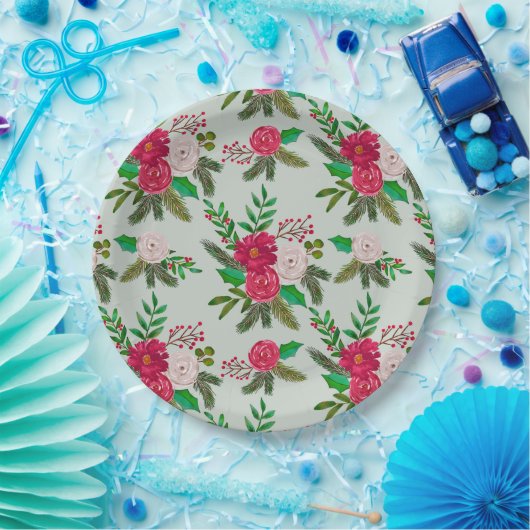 Winter Wasserfarbenflora Muster auf hellgrün Pappteller (Party)