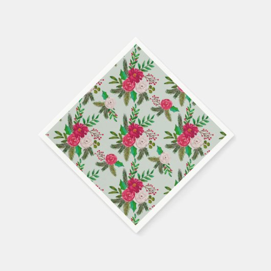 Winter Wasserfarbenflora Muster auf hellgrün Serviette (Ecke)