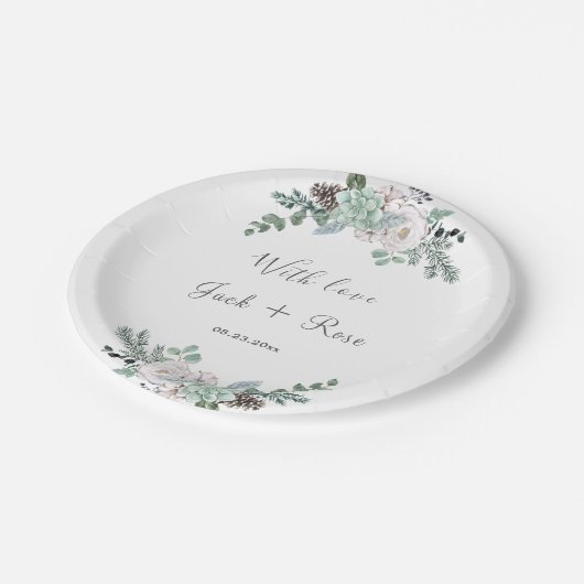 Winter-Wasserfarbenhochzeit Pappteller (Schrägansicht)