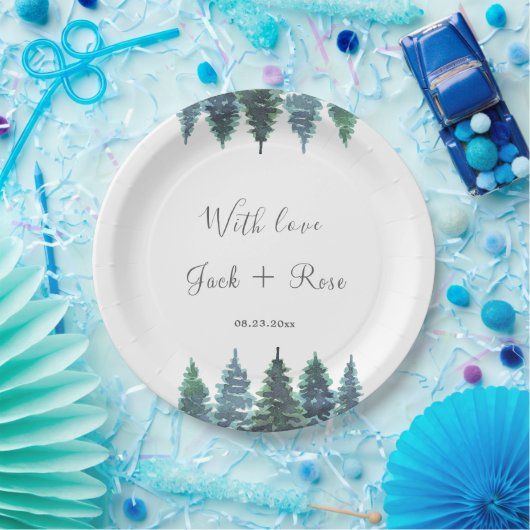 Winter-Wasserfarbenhochzeit Pappteller (Party)