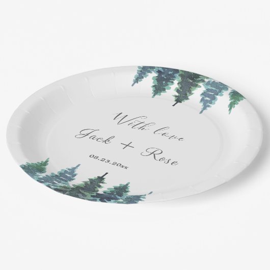 Winter-Wasserfarbenhochzeit Pappteller (Schrägansicht)