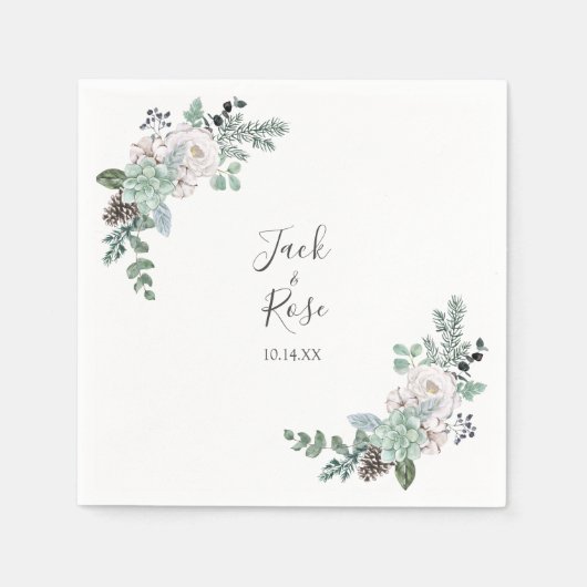 Winter-Wasserfarbenhochzeit Serviette (Vorderseite)