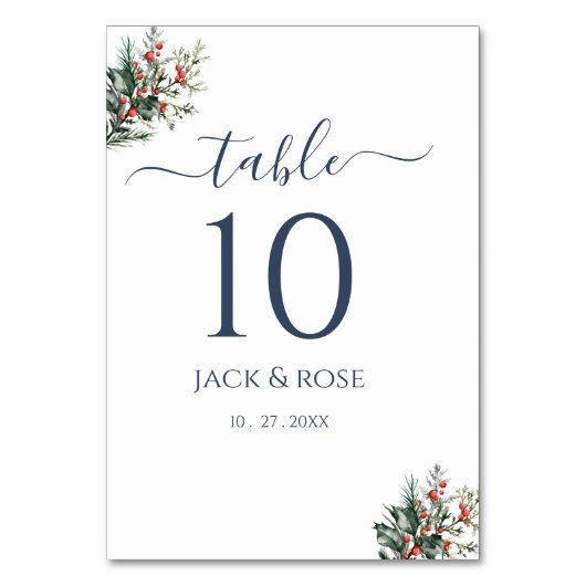 Winter-Wasserfarbenhochzeit Tischnummer (Vorderseite)