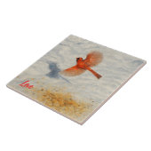 Winter-Wasserfarbenkardinal im Flug Fliese (Seite)