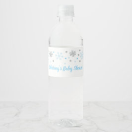 Winter Water Flasche Labels Blue Silver Snowflakes Wasserflaschenetikett