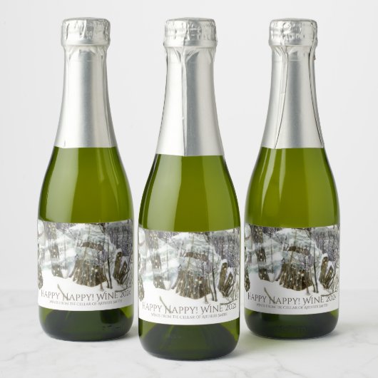 Winter Watercol Malerei Schaumweinetikett (Flaschen)