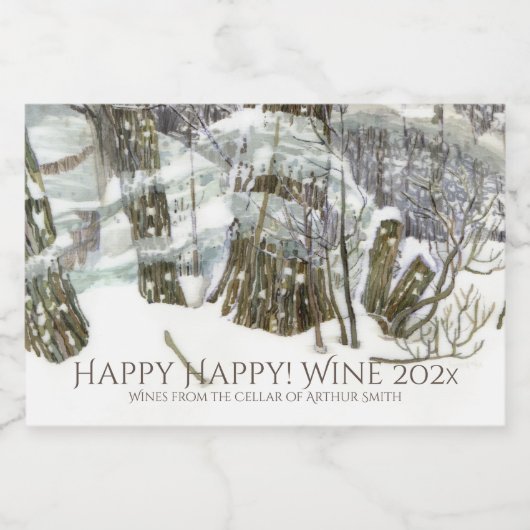 Winter Watercol Malerei Schaumweinetikett (Einzelnes Label)