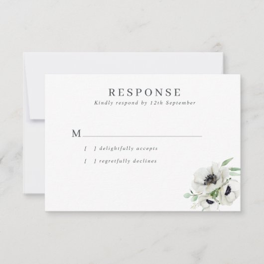 Winter Watercolor Anemones Wedding RSVP Karte (Vorderseite)