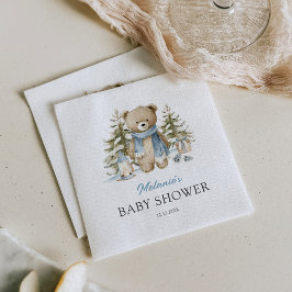 Winter Watercolor Bear Baby Shower Serviette