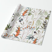 Winter Watercolor Berries Muster Geschenkpapier (Ungerollt)