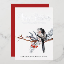 Winter Watercolor Bird Silver Folien Feiertagskarte
