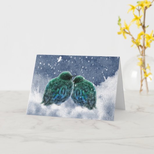 Winter Watercolor Birds Weihnachtskarte Karte (Gelbe Blume)