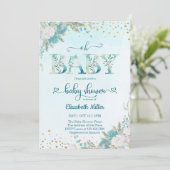 Winter Watercolor Blue Floral Baby Dusche (Stehend Vorderseite)