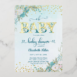 Winter Watercolor Blue Floral Baby Dusche Folieneinladung