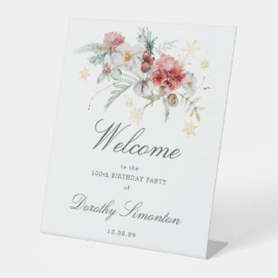 Winter Watercolor Blume 100. Geburtstag Willkommen Sockelschild