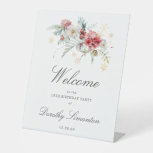 Winter Watercolor Blume 19. Geburtstag Willkommen Sockelschild