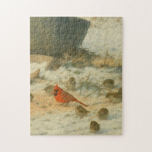 Winter Watercolor Cardinal and Sparrows Puzzle (Vertikal)