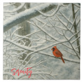 Winter Watercolor Cardinal Fliese (Vorderseite)