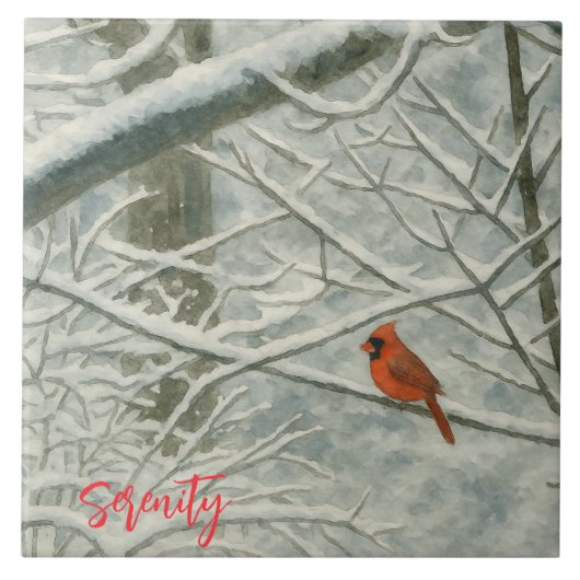 Winter Watercolor Cardinal Fliese (Vorderseite)