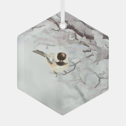 Winter Watercolor Chickadee Schneebäume Frost Ornament Aus Glas (Vorderseite)